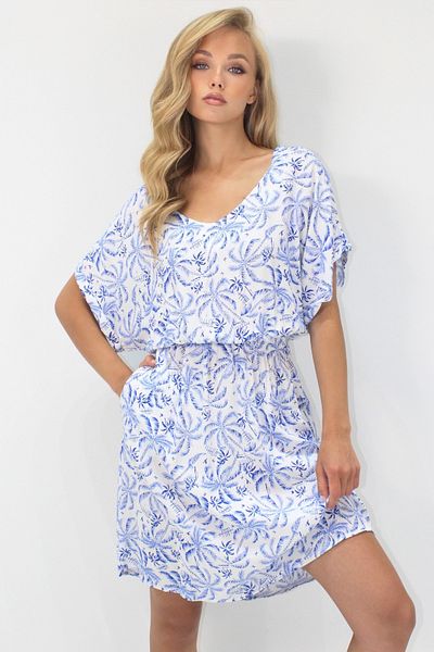 Trend Alaçatı Stili Damen-Kleid aus gewebter Viskose mit V-Ausschnitt und doppelter Tasche, gemusterter Taille, Gipeli, ALC-X14201
