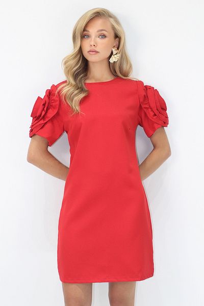 Trend Alaçatı Stili Rochie mini roșie pentru femei, cu mâneci cu decolteu, cu volan, cu fermoar ascuns ALC-X14233