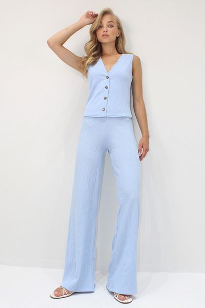 Trend Alaçatı Stili Women's Blue V-Neck Buttoned Vest and Pants Suit Alc-X13583