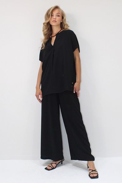 Trend Alaçatı Stili Women's Black Button Detailed Relaxed Fit Viscose Woven Double Suit Alc-X14244