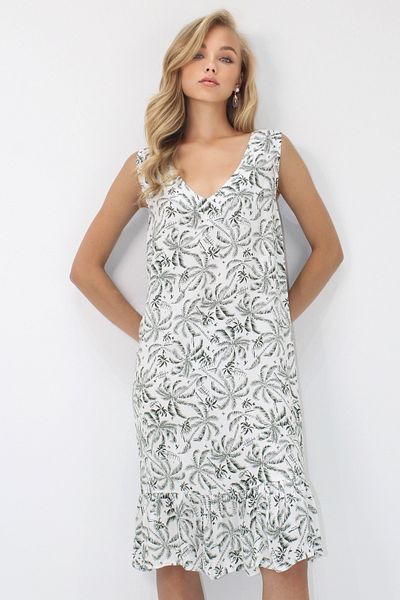 Trend Alaçatı Stili Women's Green V-Neck Skirt Ruffled a Form Woven Viscose Comfortable Fit Dress Alc-X14206