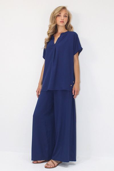 Trend Alaçatı Stili Women's Navy Blue Button Detailed Relaxed Fit Viscose Woven Double Suit Alc-X14244