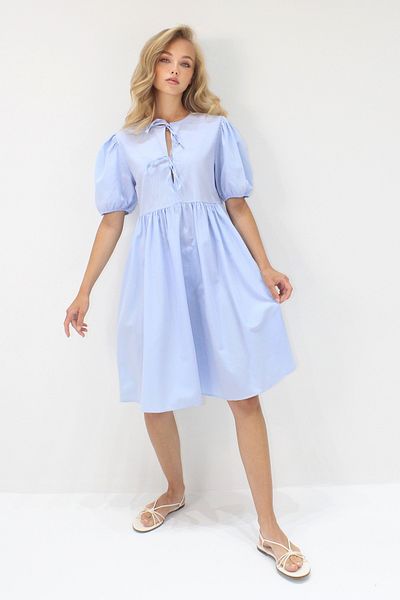 Trend Alaçatı Stili Rochie de damă albastră cu decolteu cu șireturi, cu mâneci pepene verde, poplin ALC-X14222