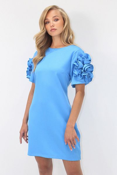 Trend Alaçatı Stili Rochie mini albastră pentru femei, cu mâneci cu decolteu, cu volan, cu fermoar ascuns ALC-X14233