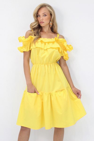 Trend Alaçatı Stili Rochie mini din poplin cu buzunar dublu cu bretele reglabile galbene pentru femei ALC-X14232