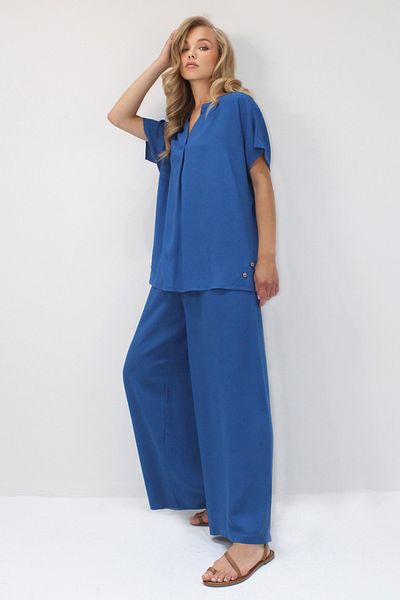 Trend Alaçatı Stili Women's Blue Button Detailed Relaxed Cut Viscose Woven Double Suit Alc-X14244