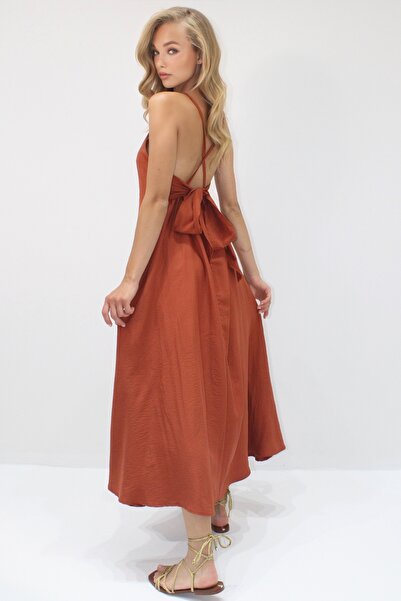 Trend Alaçatı Stili Damska sukienka letnia o długości maxi z paskiem na plecach i wiązaniem na sznurku ALC-X13471