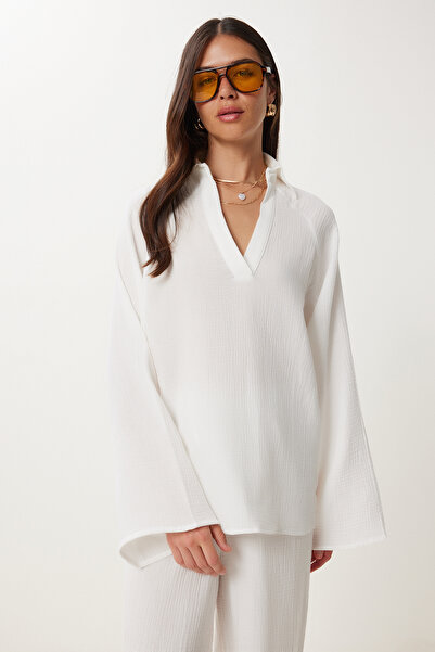 Happiness İstanbul Női Ecru Muslin blúz nadrág szett FN03470