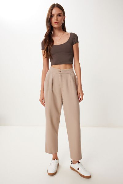 Happiness İstanbul Women's Beige Pocket Linen Shalwar Trousers Bv00164