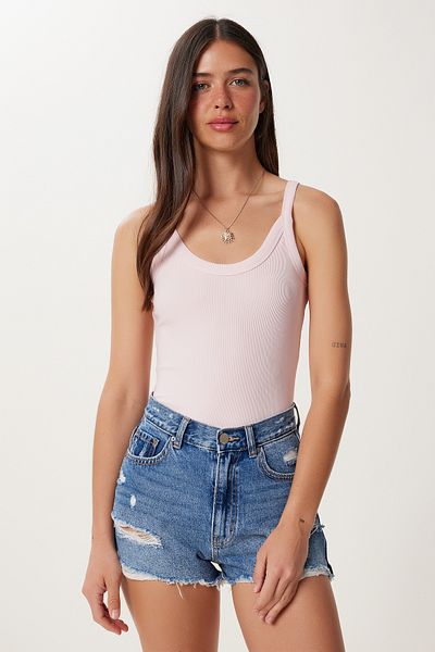 Happiness İstanbul Women's Pink White 2 Pack Strap Ribbed Knitted Undershirt Pb00045