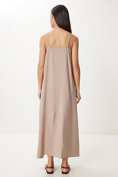 Happiness İstanbul Γυναικείο Μπεζ λουράκι Basic Summer Modal Φόρεμα FN03474