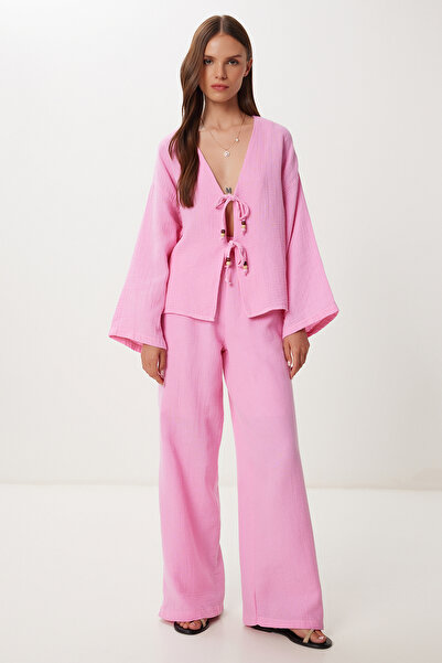 Happiness İstanbul Női rózsaszín fűzős részletes muszlin alsó felső szett BV00171