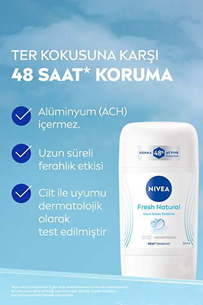 NIVEA Kadın Stick Deodorant Fresh Natural 50ml, Ter Kokusuna 48 Saat Koruma, Uzun Süren Ferahlık, X3 Adet
