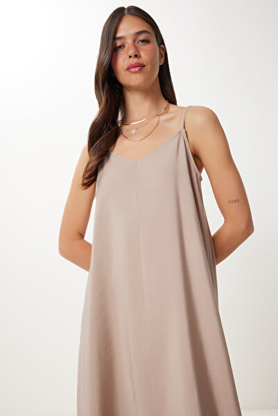 Happiness İstanbul Γυναικείο Μπεζ λουράκι Basic Summer Modal Φόρεμα FN03474
