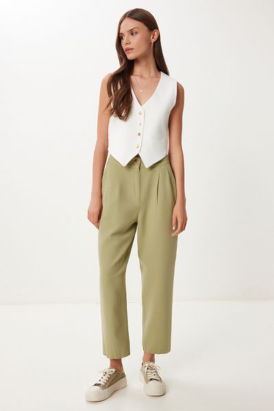 Happiness İstanbul Women's Green Pocket Linen Shalwar Trousers Bv00164