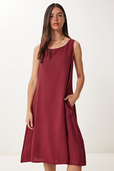 Happiness İstanbul Women's Burgundy Sleeveless Basic Modal Dress Pb00050