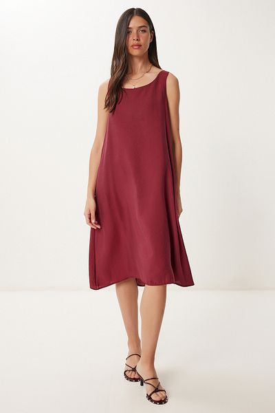 Happiness İstanbul Women's Burgundy Sleeveless Basic Modal Dress Pb00050