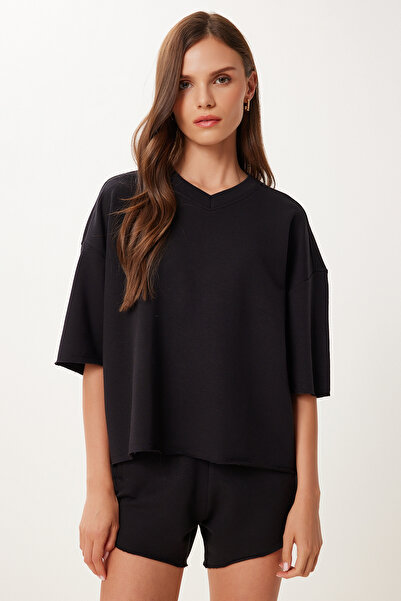 Happiness İstanbul Women's Black Comfortable Stretchy Knitted Bottom-Top Set Ub00402