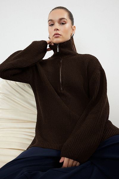 Trendyol Collection Brown More Sustainable Wide Fit Knitwear Sweater Twoaw24Kz01119