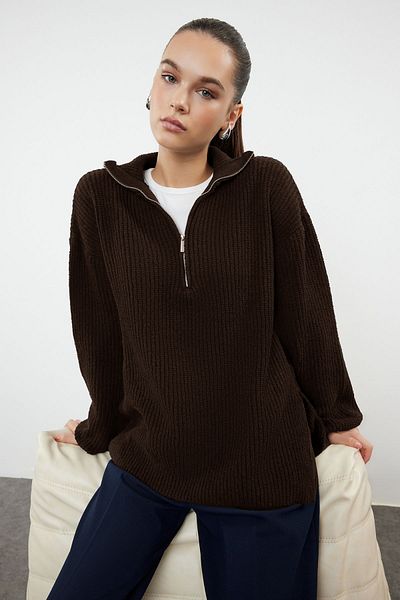 Trendyol Collection Brown More Sustainable Wide Fit Knitwear Sweater Twoaw24Kz01119
