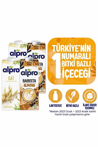 Alpro Barista Badem Yulaf Sütü 4x1 L Vegan Laktozsuz Bitkisel Bazlı