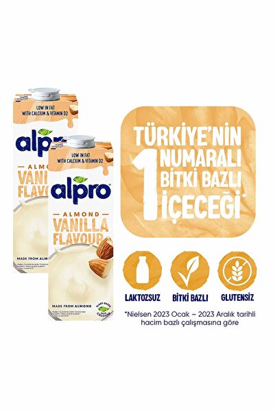 Alpro Vanilya Badem Sütü 2x1 L Vegan Laktozsuz Bitkisel Bazlı