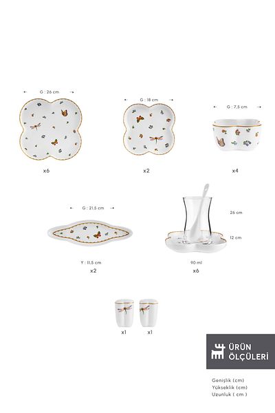 Karaca Stream Bone Destina 34 Piece Breakfast Set for 6 People