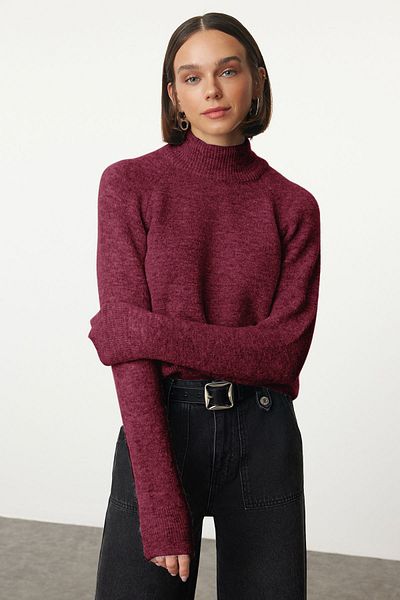 Trendyol Collection Pulover din tricotaj cu guler stand din lana burgundy TWOAW25KZ00043