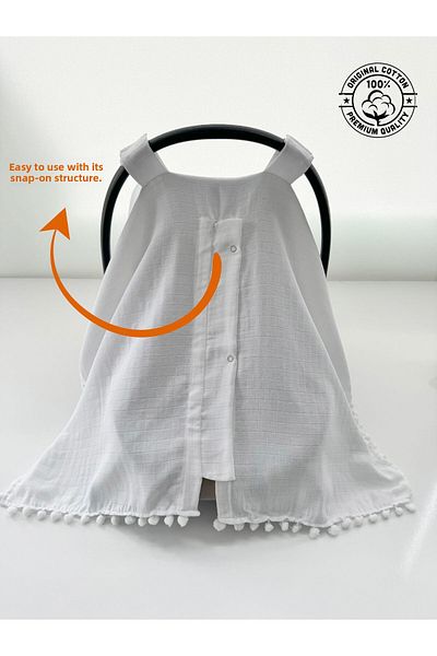 Jaju Baby Pompom Muslin Fabric Organic Stroller Cover