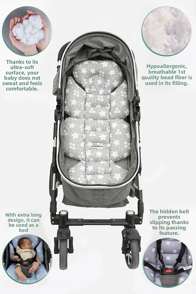 mordesign Gray Double Sided Big Stars Series Baby Stroller - Waist Support Cushion
