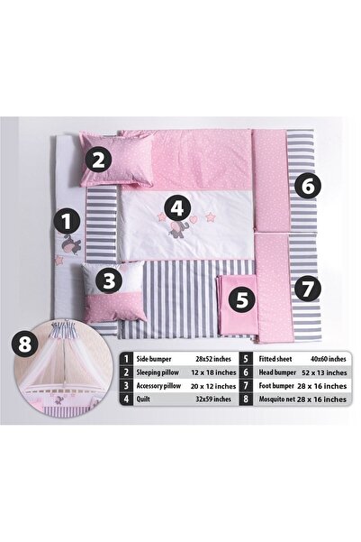 Mini Baby Acqua Pink Baby Sleeping Set - 10 Pieces Mosquito Net and Apparatus 80x130