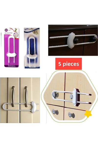 mrtbilisim Κλειδαριά ντουλαπιού ράγας Παιδική κλειδαριά ασφαλείας μωρού Νέας γενιάς 5 τεμ. Κλειδαριά ντουλαπιού συρταριού ράγας