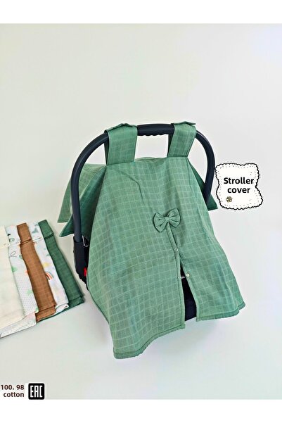 Tomuycuk غطاء عربة أطفال من قطن الموسلين بنسبة 100% / غطاء عربة أطفال مع فيونكة