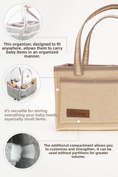mordesign Multi-Purpose Thick Felt Mother Baby Care Bag, In-Cabinet Organizer, Plain Series, Cappuccino