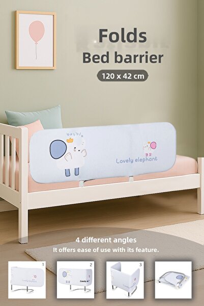 Meleni Baby حاجز سرير أطفال قابل للطي مقاس 120 × 42 سم - حاجز أمان لقاعدة حماية بنمط الفيل