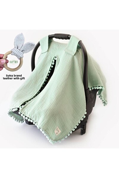 Bibaby غطاء حاملة الأطفال مصنوع من قطن الموسلين بنسبة 100%، عضاضة مصنوعة يدوي...