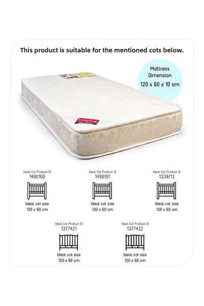 Babyhug 100% Pure PU Foam Floral Baby Mattress for 0-24M, Supportive & Soft, 120x60x10 cm