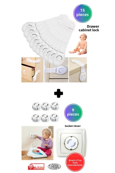 WAPPA Ντουλάπι ασφαλείας και κλειδαριά συρταριού 15 τμχ για μωρά και παιδιά - Κάλυμμα υποδοχής πολλαπλών χρήσεων 6 τεμαχίων