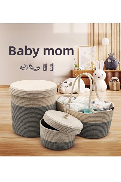 JASPER Jute Rope Straw Gray Mother Baby Care Bag Mother Baby Set Organizer