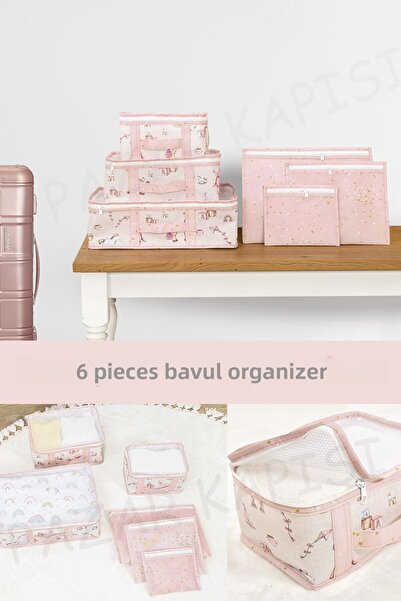 Pazar Kapısı Baby Luxury 6-Piece Suitcase Organizer Travel, Hospital Bag Pink