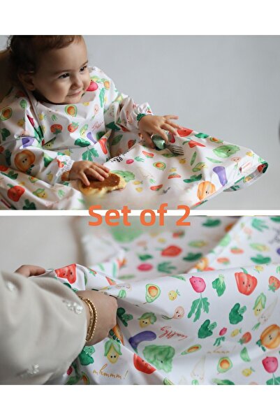 mammam always by your side مجموعة الخضار الملونة (مريلة كرسي الأطفال وغطاء أر...