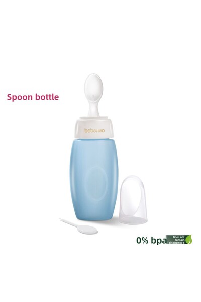 BEBENEO Baby Bottle with Spoon PP Food Bottle with Spoon BPA Free Blue