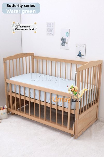 Umaybebek Baby Bedding Set, Knitted Protector, Bed Sheet - 100% Cotton