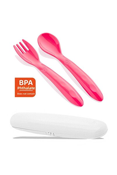 Babyjem White and Red Fork and Spoon Storage Container - Food Set