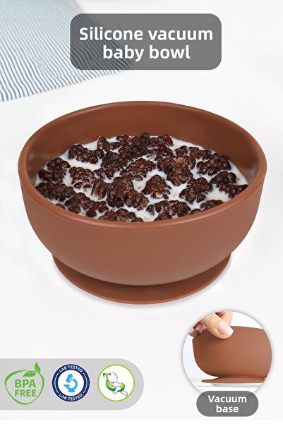 Meleni Baby Silicone Vacuum Baby Food Bowl - Brown
