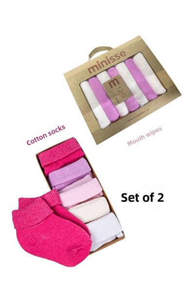 Akface Newborn -Sweatproof- Baby and Child Organic Cotton Socks and Mouth Wiping Wipes Set