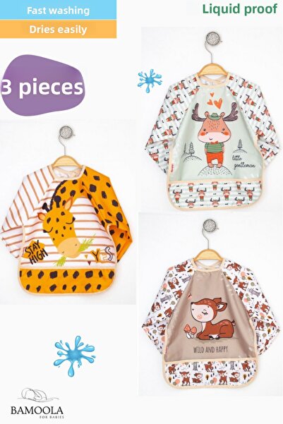 Bamoola 3 Pieces Liquid Proof Giraffe - Deer - Rabbit Patterned Long Sleeve B...