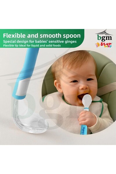 bgm Blue/White Silicone Spoon for Baby and Food - Set of 2