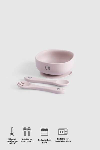 Little Gusto Silicone Vacuum Pink Food Plate and Fork Spoon Set