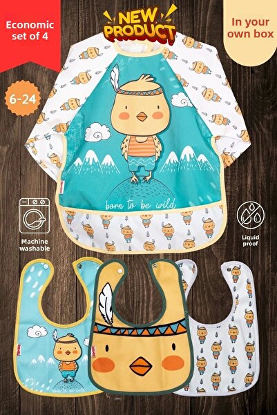 Bebechi مجموعة من 4 قطع منقوشة من Cıvcıv - نشاط صديق للبيئة ومريلة طعام في صن...